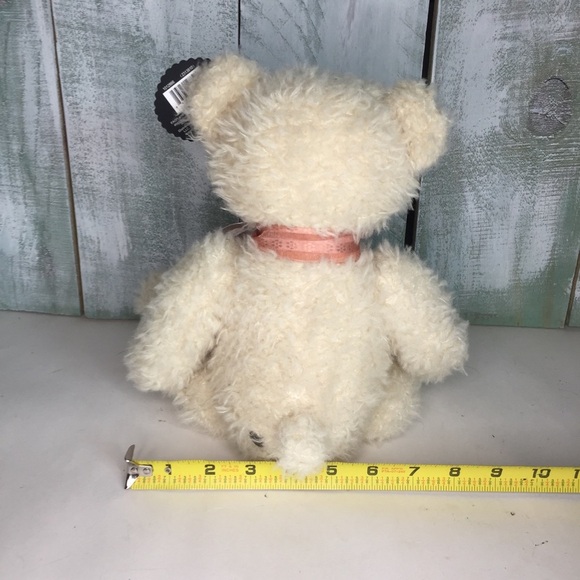 FAO Schwarz Fuzzy Plush Cream Teddy Bear 12”Stuffed Animal Peach Ribbon NWT - Picture 5 of 6